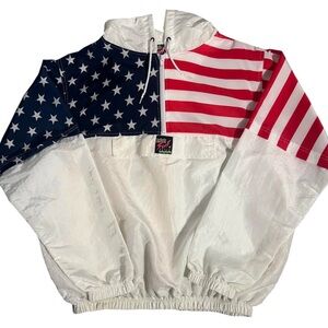 Vintage Surf Style USA Hooded Windbreaker (Size OSFA, Fits L)